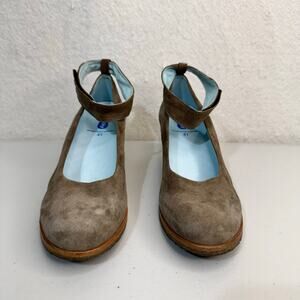 Wolky Tan Beige Suede Leather Platform Rope Wedge Pump Shoes Ankle Strap Size 41
